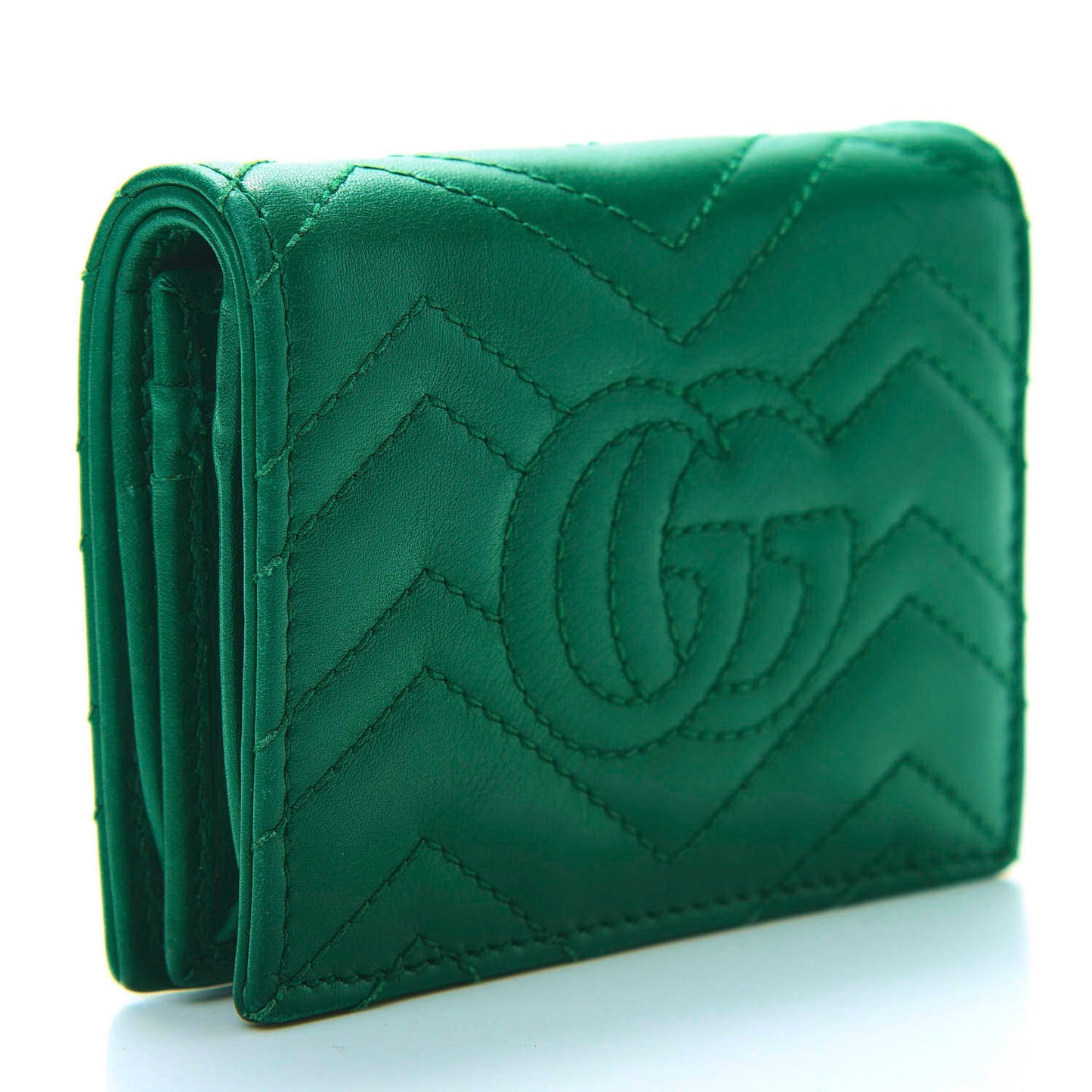 Calfskin Matelasse GG Marmont Card Case Wallet Emerald