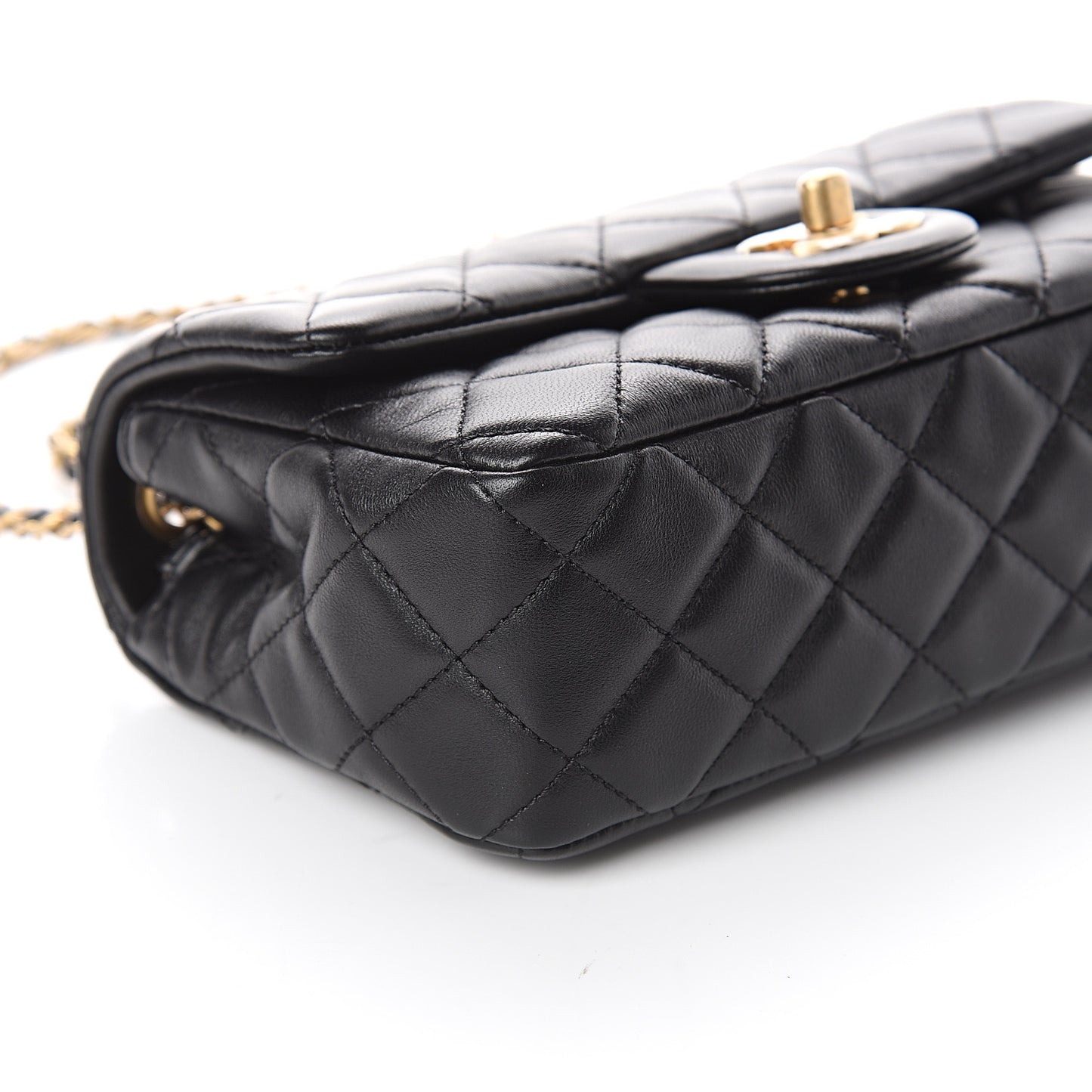 Lambskin Quilted Mini Rectangular Pearl Crush Flap Black