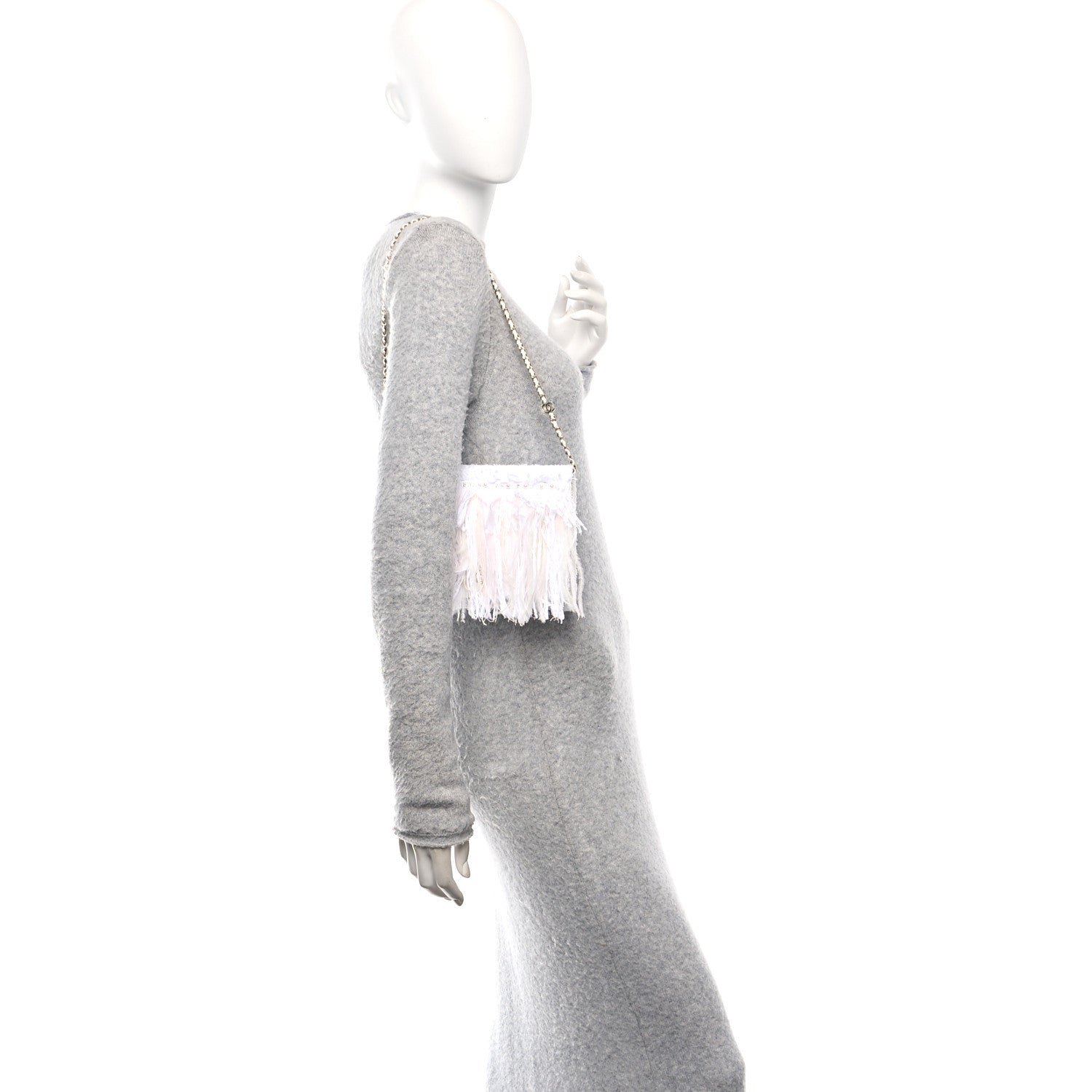 Chanel Tweed Embroidered Feathers Pearl Crystal Clutch White 2 of 11