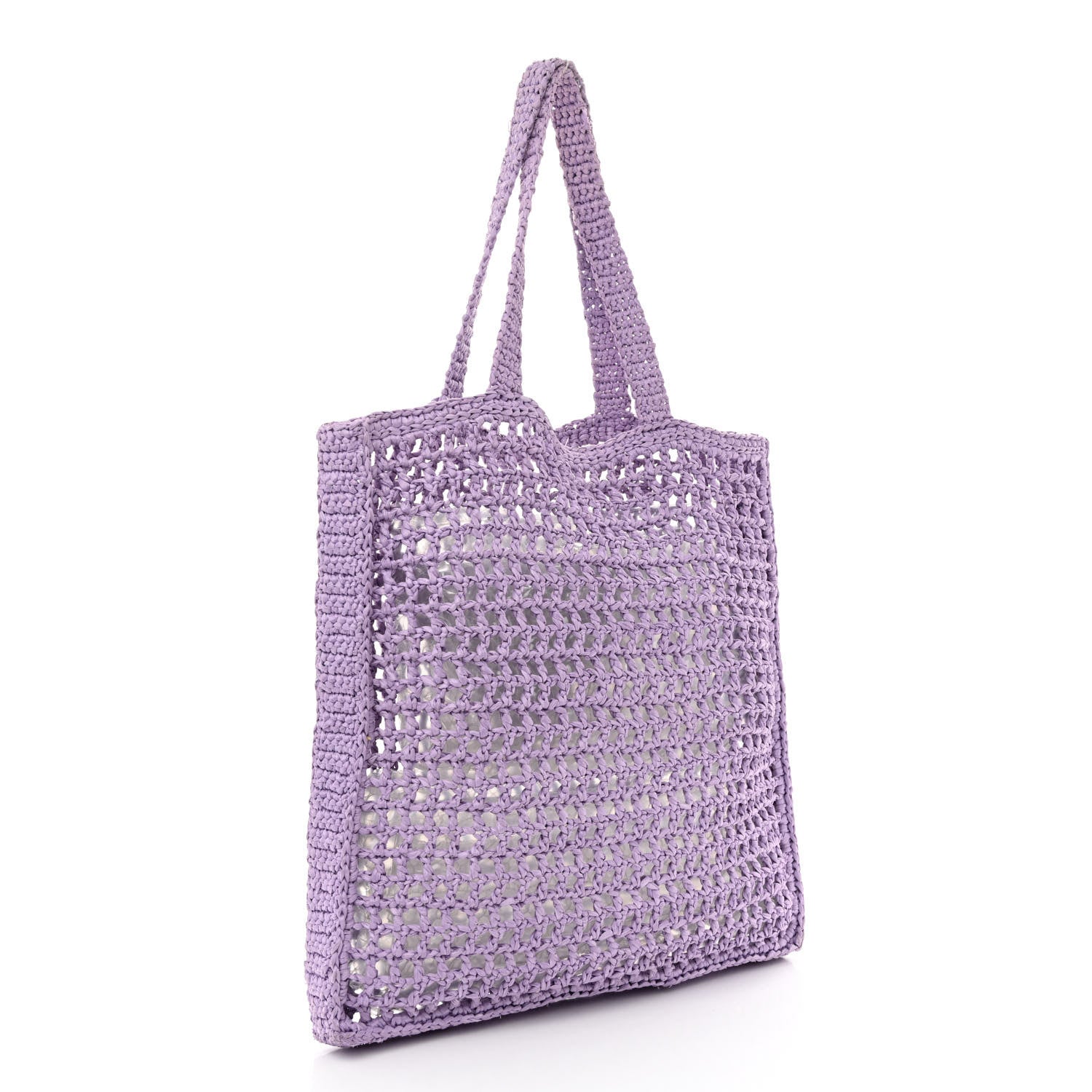 Prada Yarn Raffia Effect Crochet Logo Embroidered Tote Bag Lilium 3 of 10