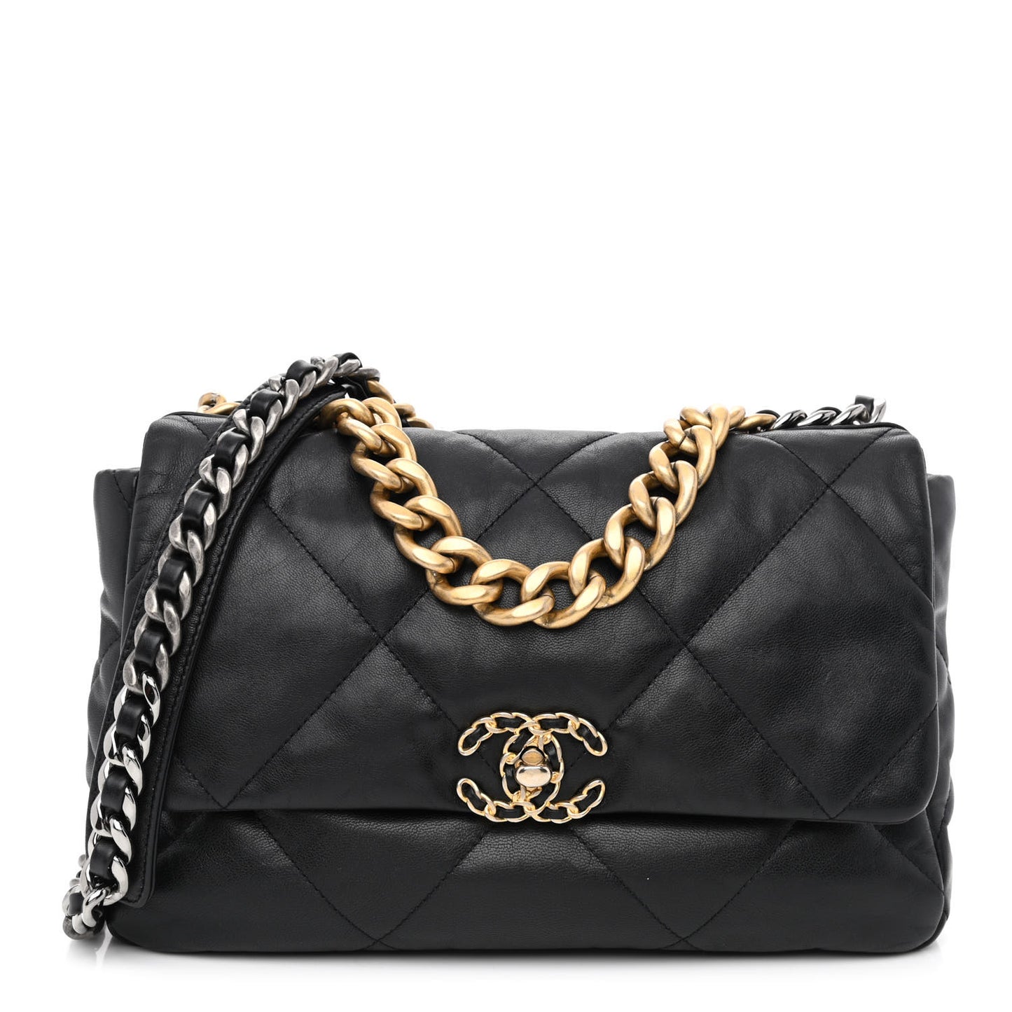 Lambskin Quilted Large Chanel 19 Flap Black