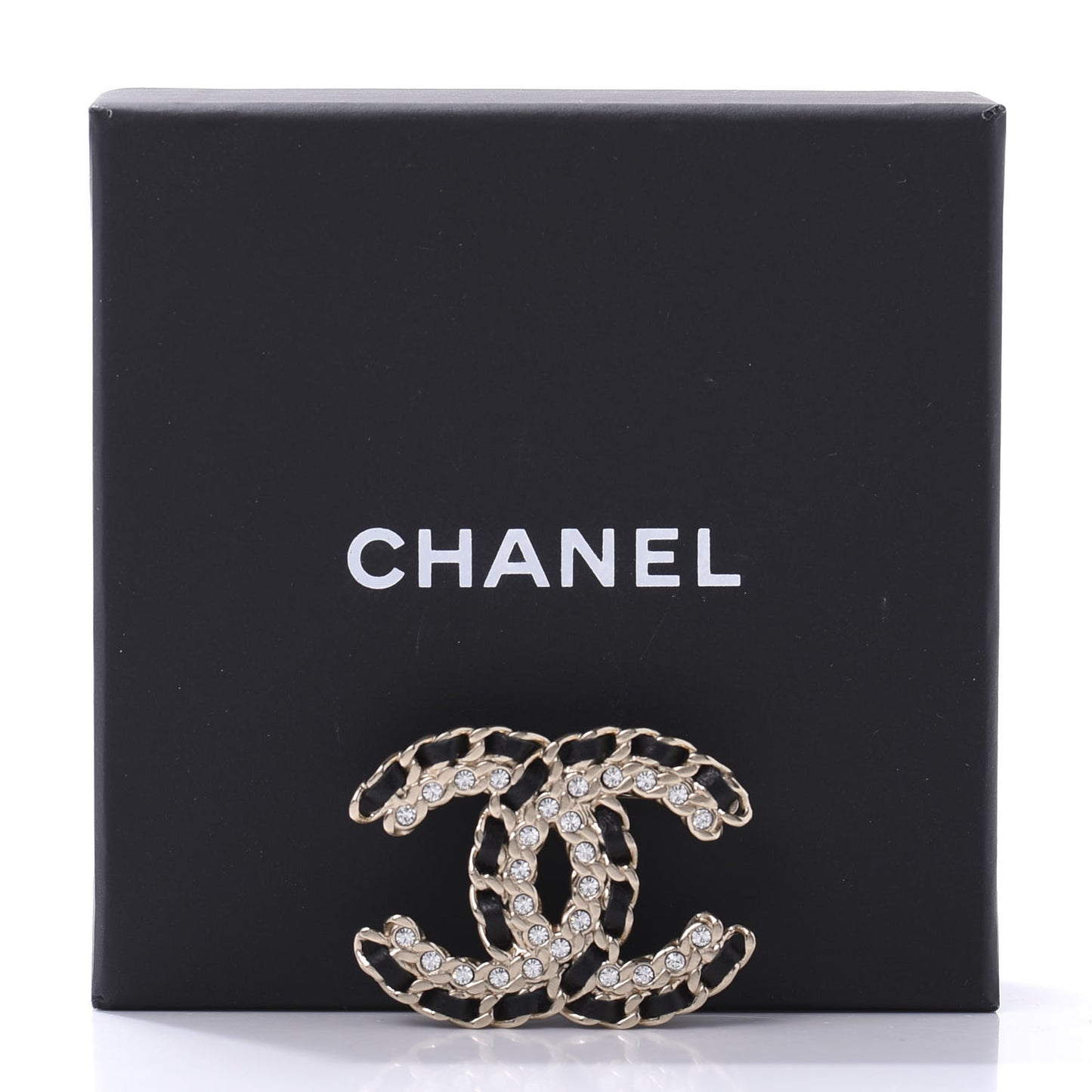 Lambskin Crystal Vintage Allure CC Chain Brooch Black Gold