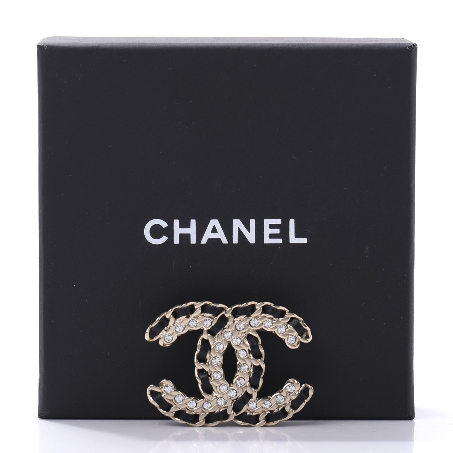 Chanel Lambskin Crystal Vintage Allure CC Chain Brooch Black Gold 5 of 5