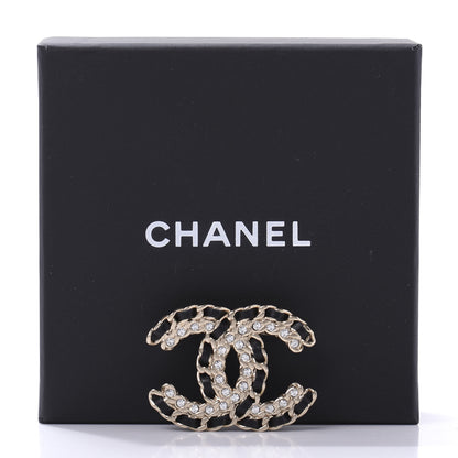 Chanel Lambskin Crystal Vintage Allure CC Chain Brooch Black Gold 5 of 5