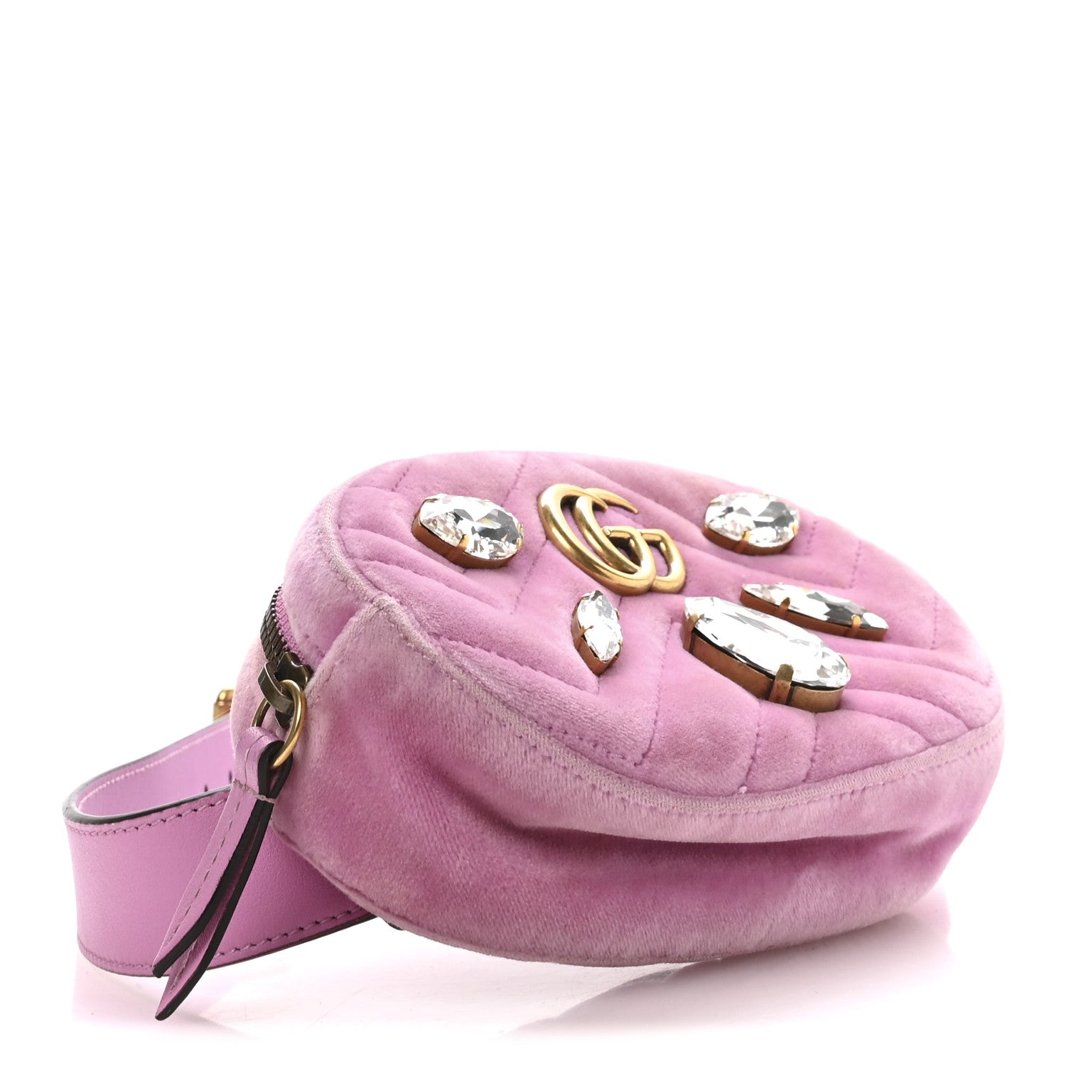Gucci Velvet Matelasse Marquise Crystals GG Marmont Belt Bag 85 34 Malva 4 of 10