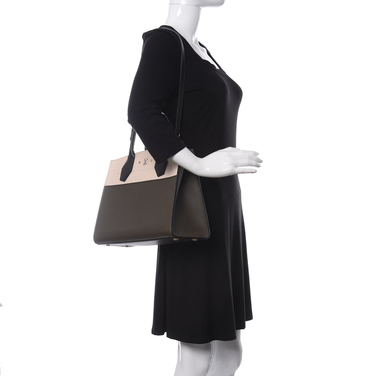Louis Vuitton Taurillon City Steamer MM Kaki Creme Black 3 of 11