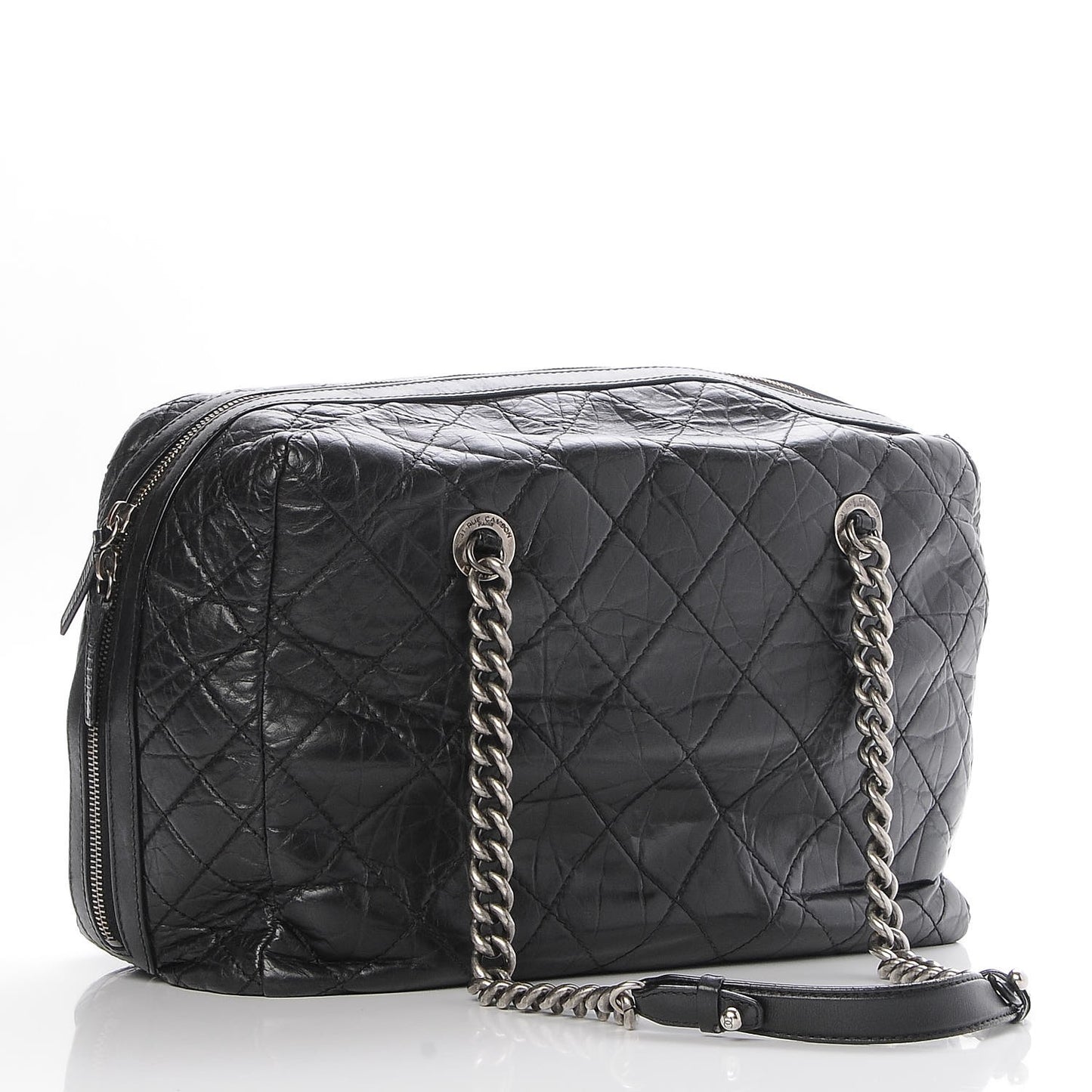 Aged Calfskin Quilted Large Secret Tag Bowling Bag Black