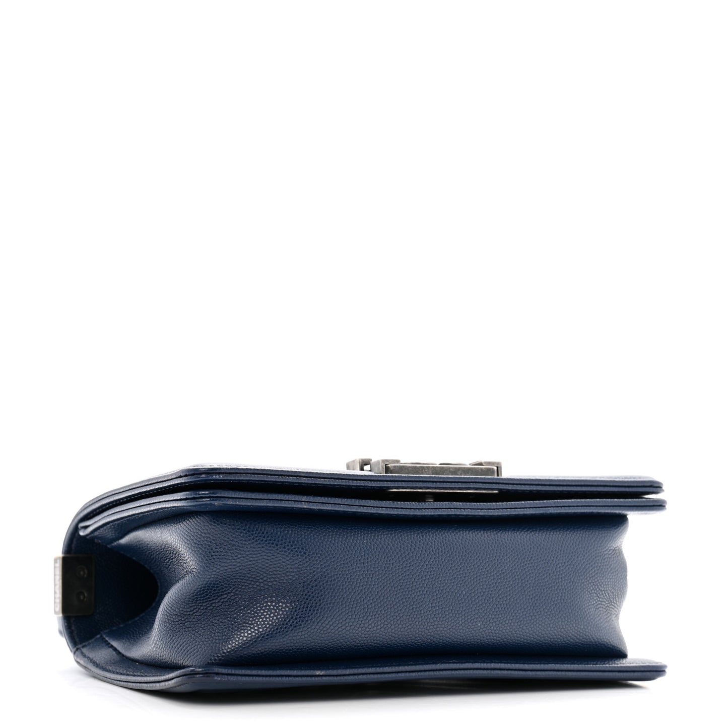 Caviar Chevron Quilted Small Boy Flap Navy Blue