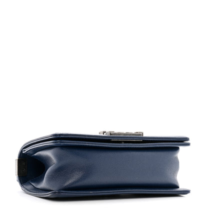 Chanel Caviar Chevron Quilted Small Boy Flap Navy Blue 4 of 13