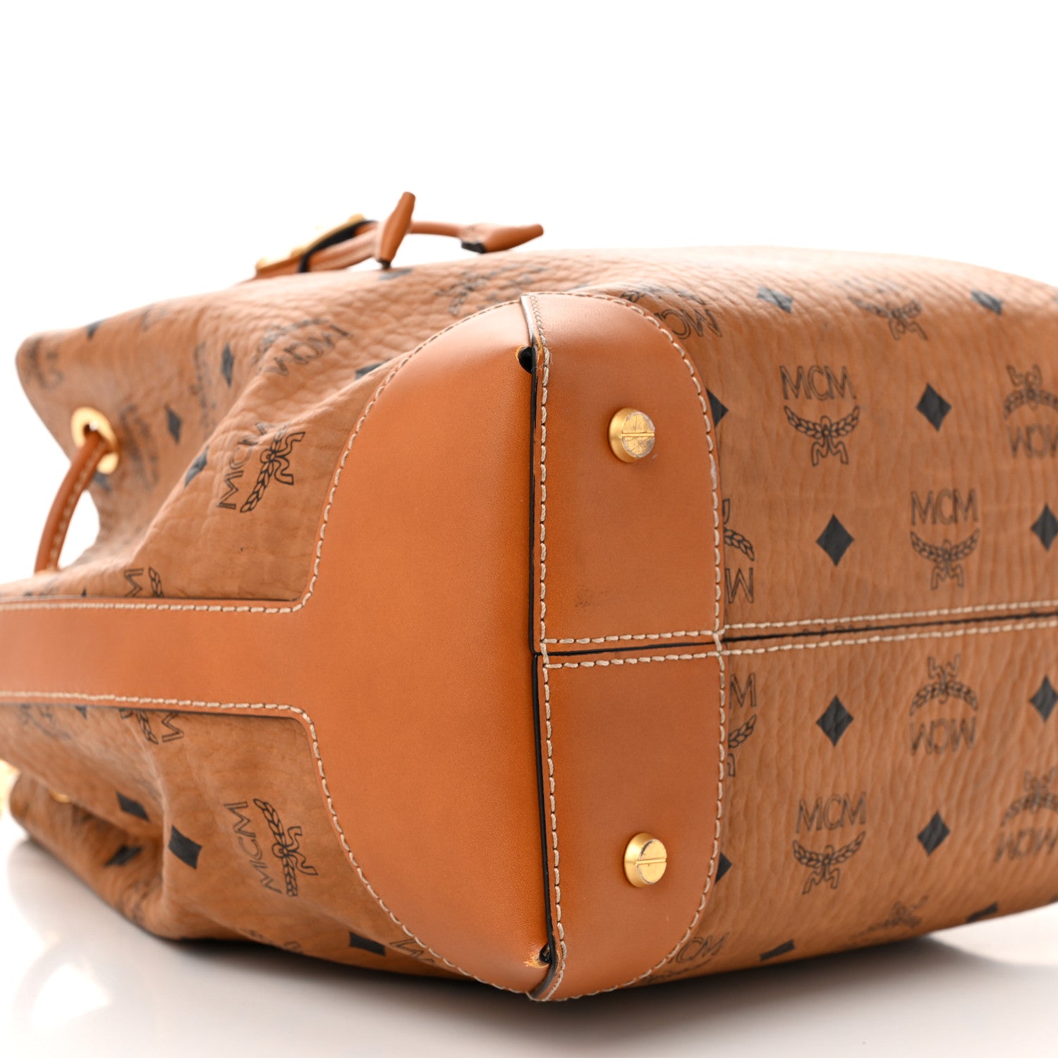 MCM Visetos Small Soft Berlin Drawstring Bucket Bag Cognac 8 of 10