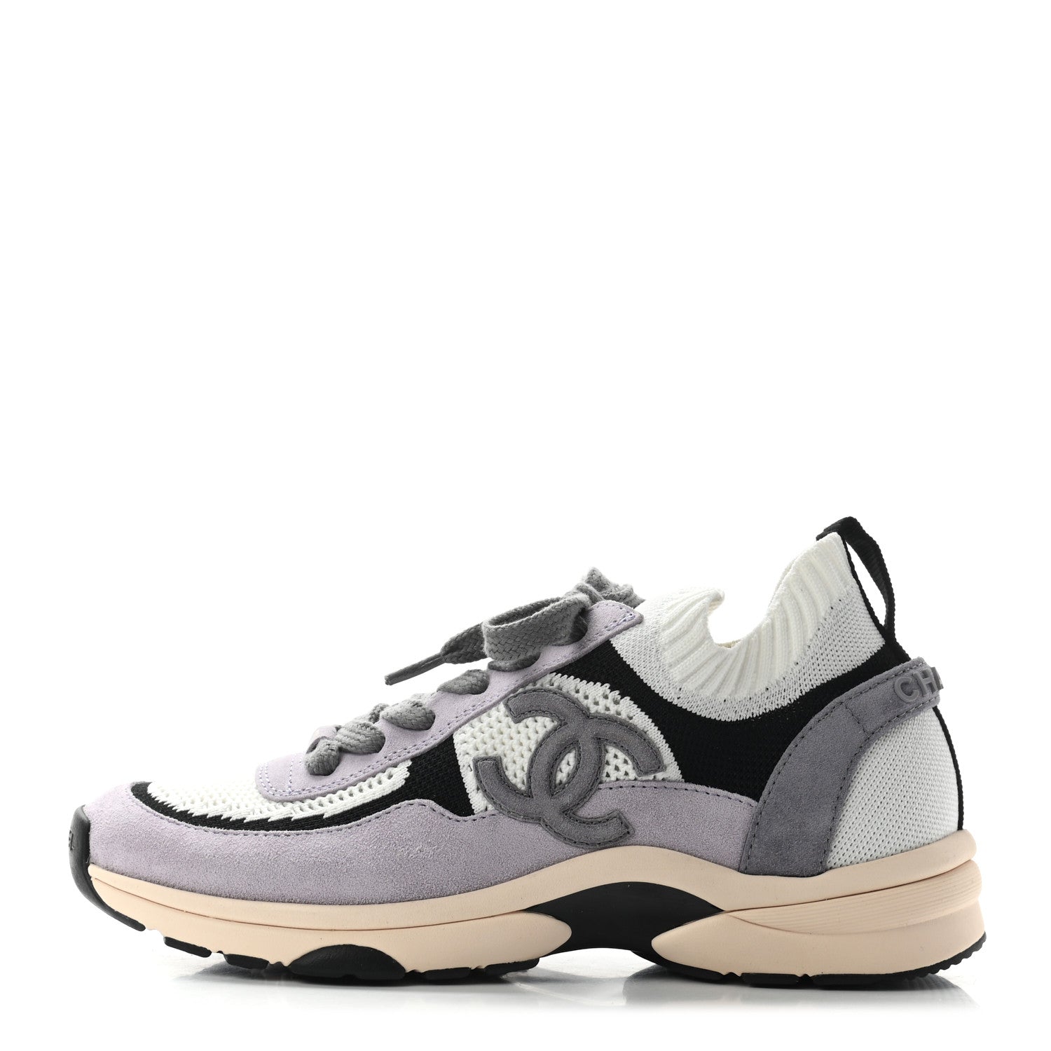 Chanel Mesh Suede Fabric Womens CC Sneakers 38 White Black Purple Dark Purple 1 of 7