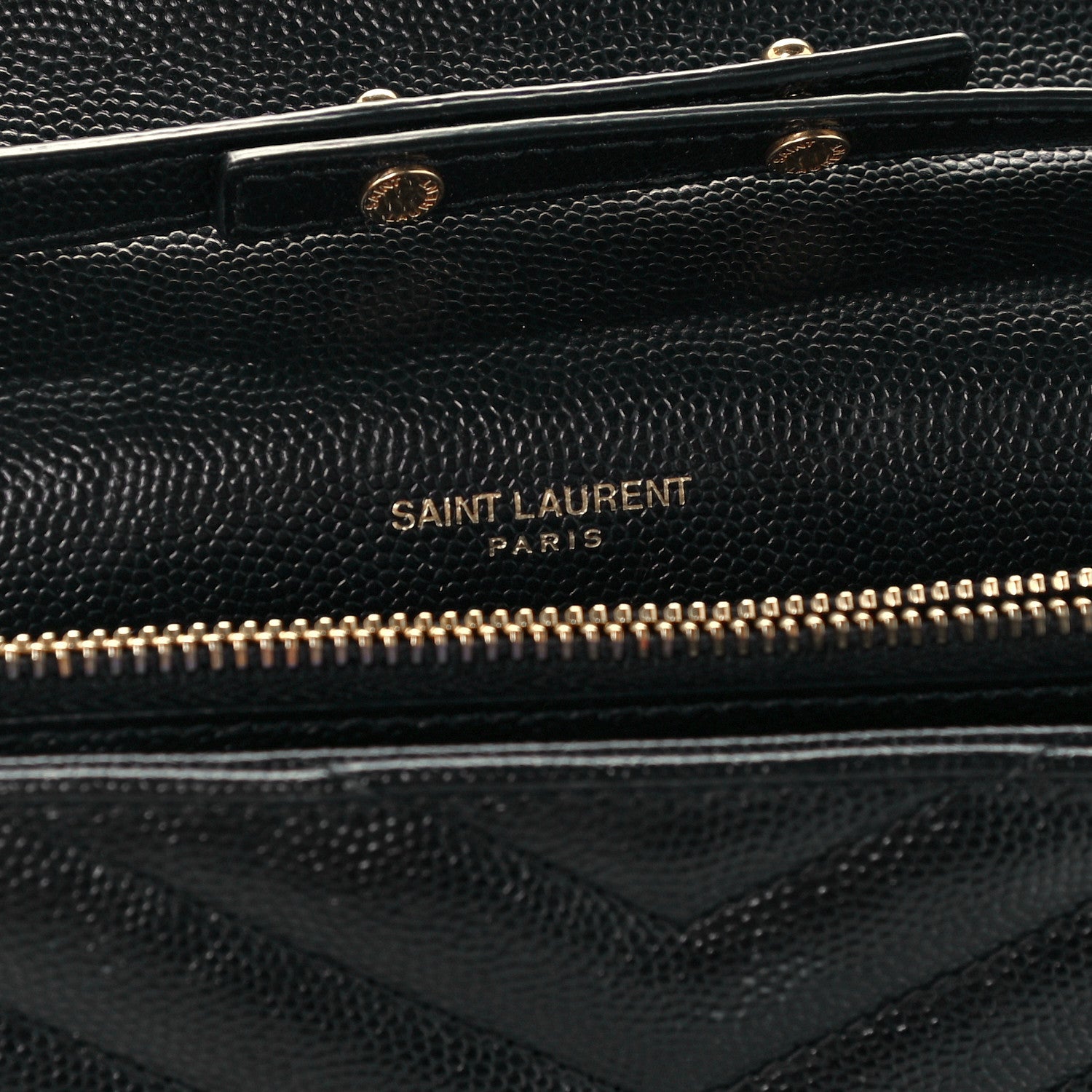 Saint Laurent Grain De Poudre Matelasse Chevron Monogram Chain Wallet Black 7 of 11