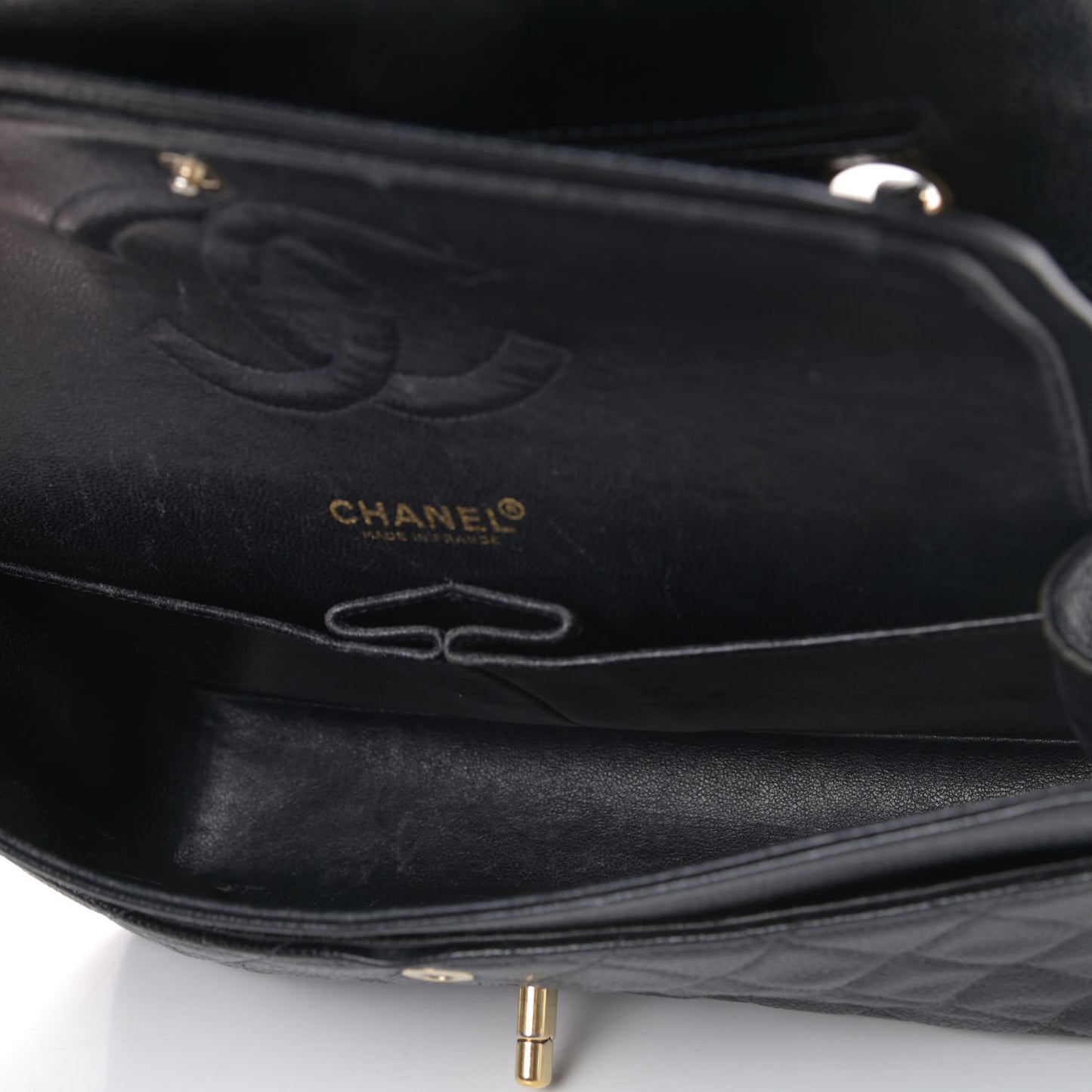 Caviar Quilted Medium Double Flap Black