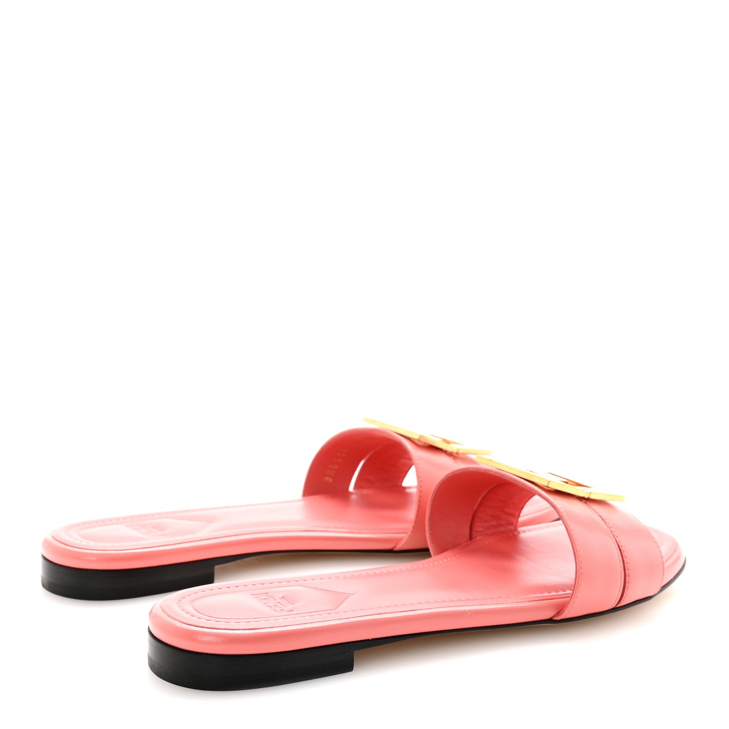 Fendi Vitello Cuoio FFold Slide Sandals 38 Bright Peach 1829543