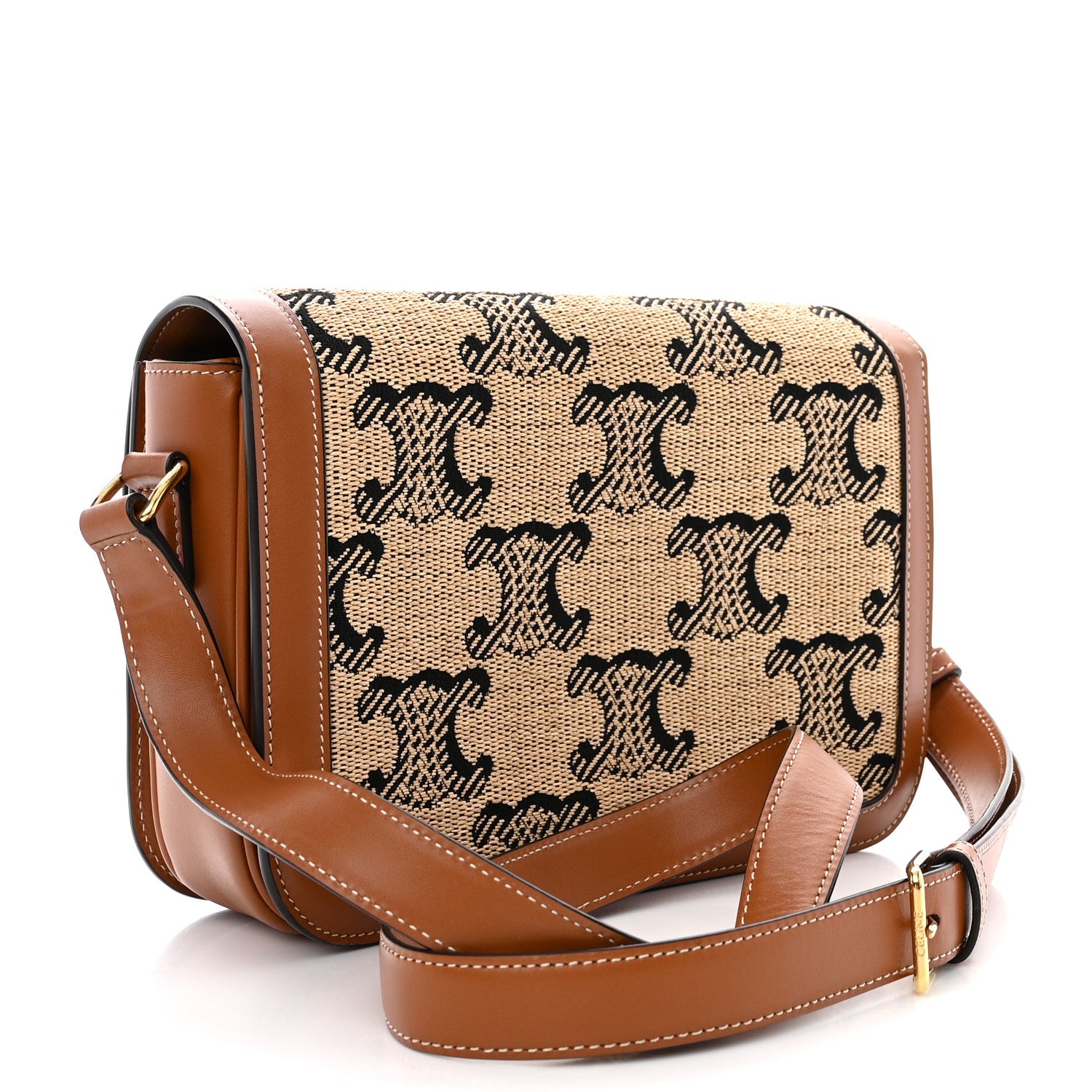 Celine Raffia Jacquard Calfskin Medium Triomphe Natural Tan 3 of 12