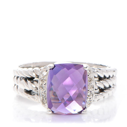 David Yurman Sterling Silver Diamond Amethyst 10mm Petite Wheaton Ring 55 7.25 1 of 4