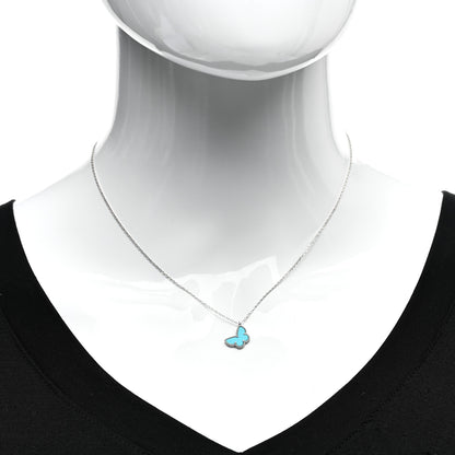 Van Cleef & Arpels 18K White Gold Turquoise Sweet Alhambra Butterfly Pendant Necklace 2 of 5