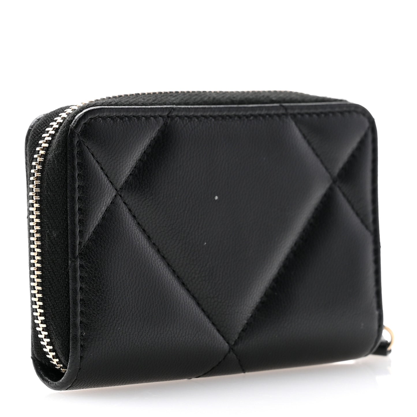 Lambskin Quilted Chanel 19 Zip Around Coin Purse Wallet Black
