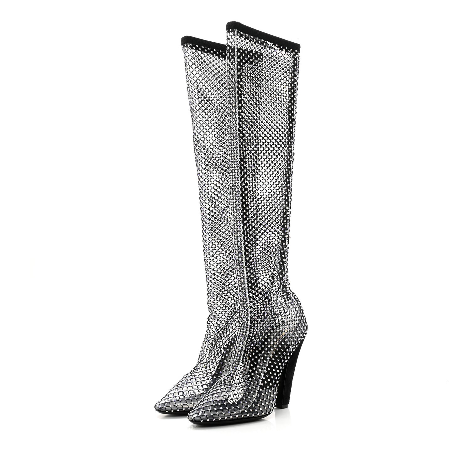 Mesh Crystal 68 Knee High Boots 38.5 Pink Black