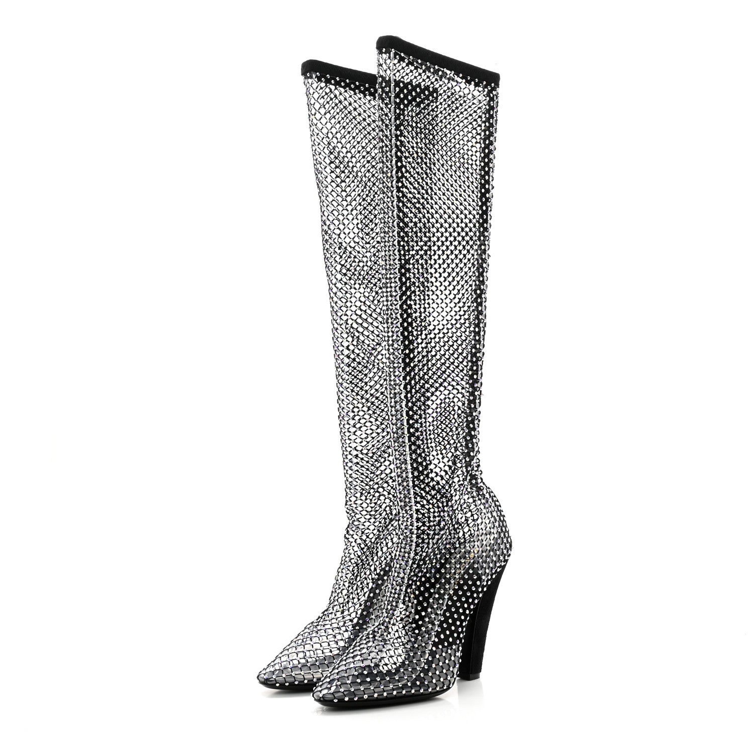 Saint Laurent Mesh Crystal 68 Knee High Boots 38.5 Pink Black 3 of 10