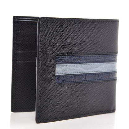 Prada Saffiano Crocodile Bi-Fold Wallet Black 3 of 8
