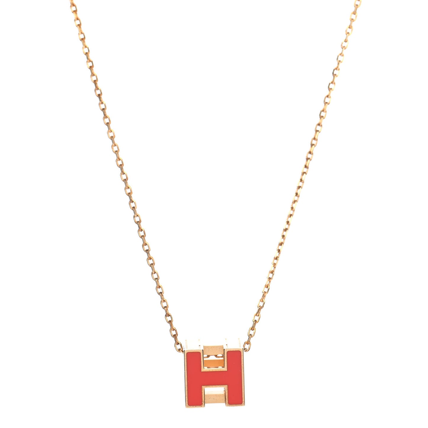 Gold Lacquered Cage d'H Pendant Necklace Orange Fonce