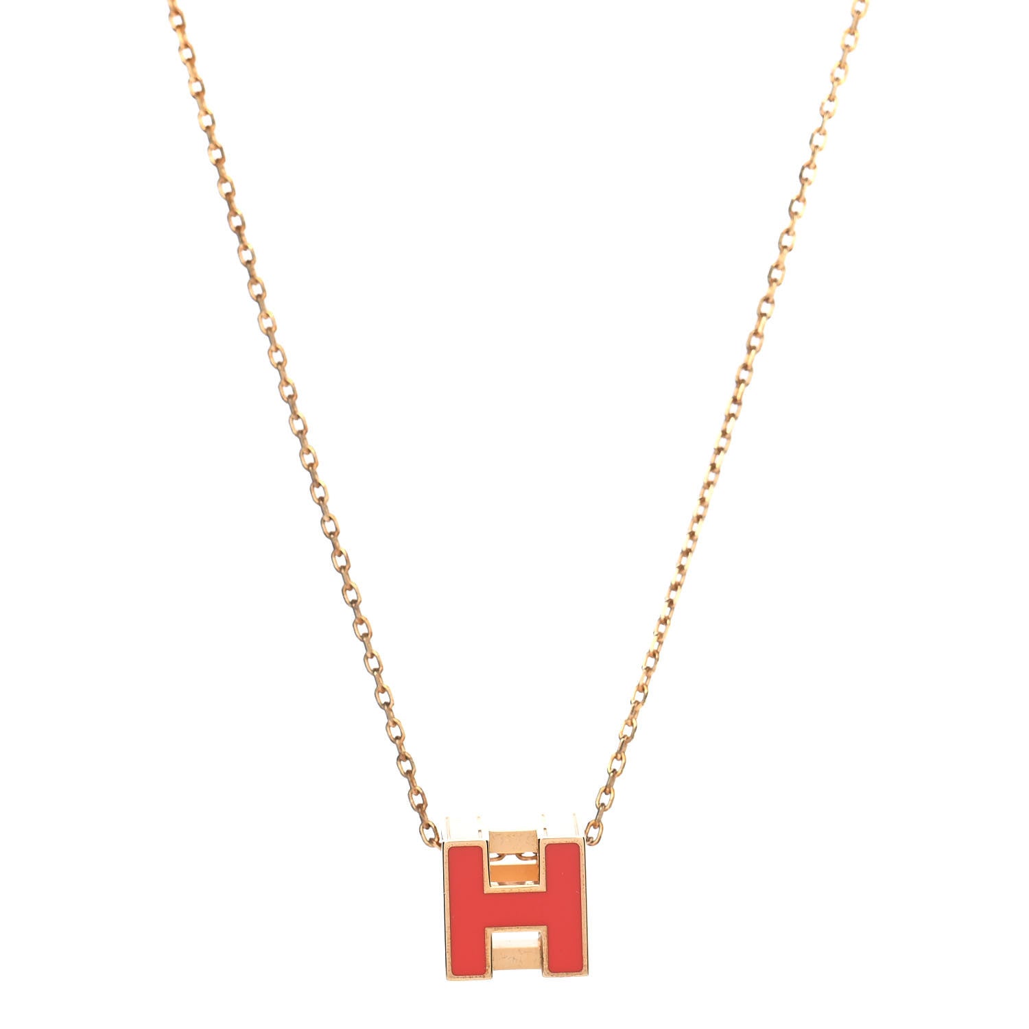 Hermes Gold Lacquered Cage d'H Pendant Necklace Orange Fonce 1 of 4