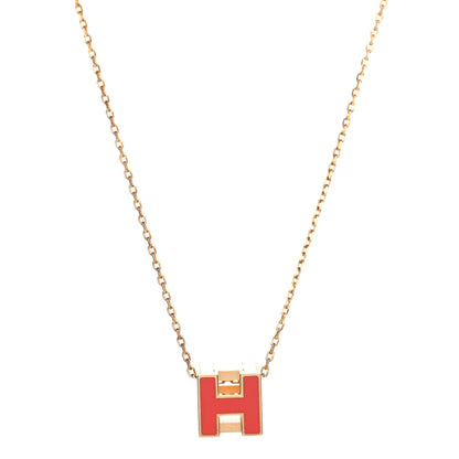 Hermes Gold Lacquered Cage d'H Pendant Necklace Orange Fonce 1 of 4