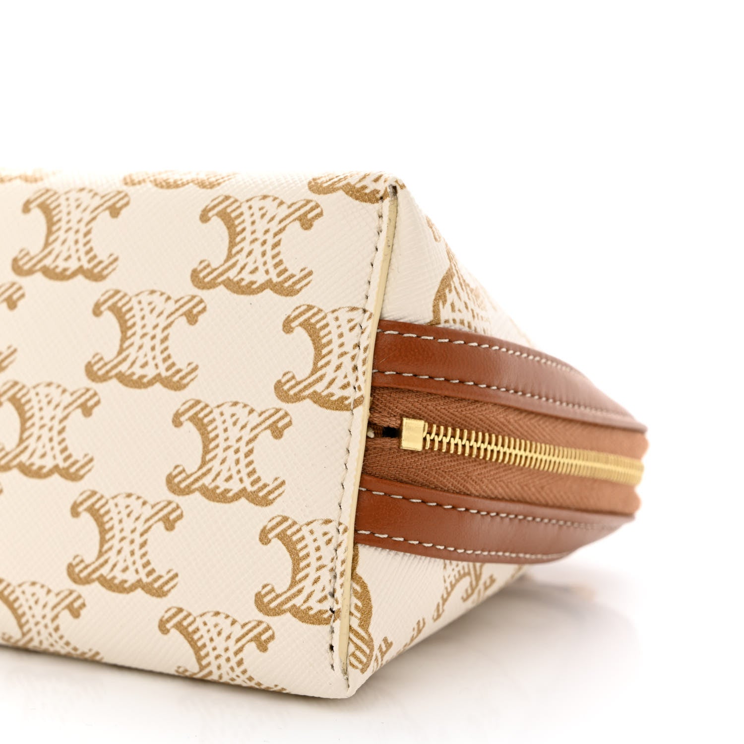 Celine Lambskin Triomphe Canvas Clutch With Chain White Tan 10 of 10