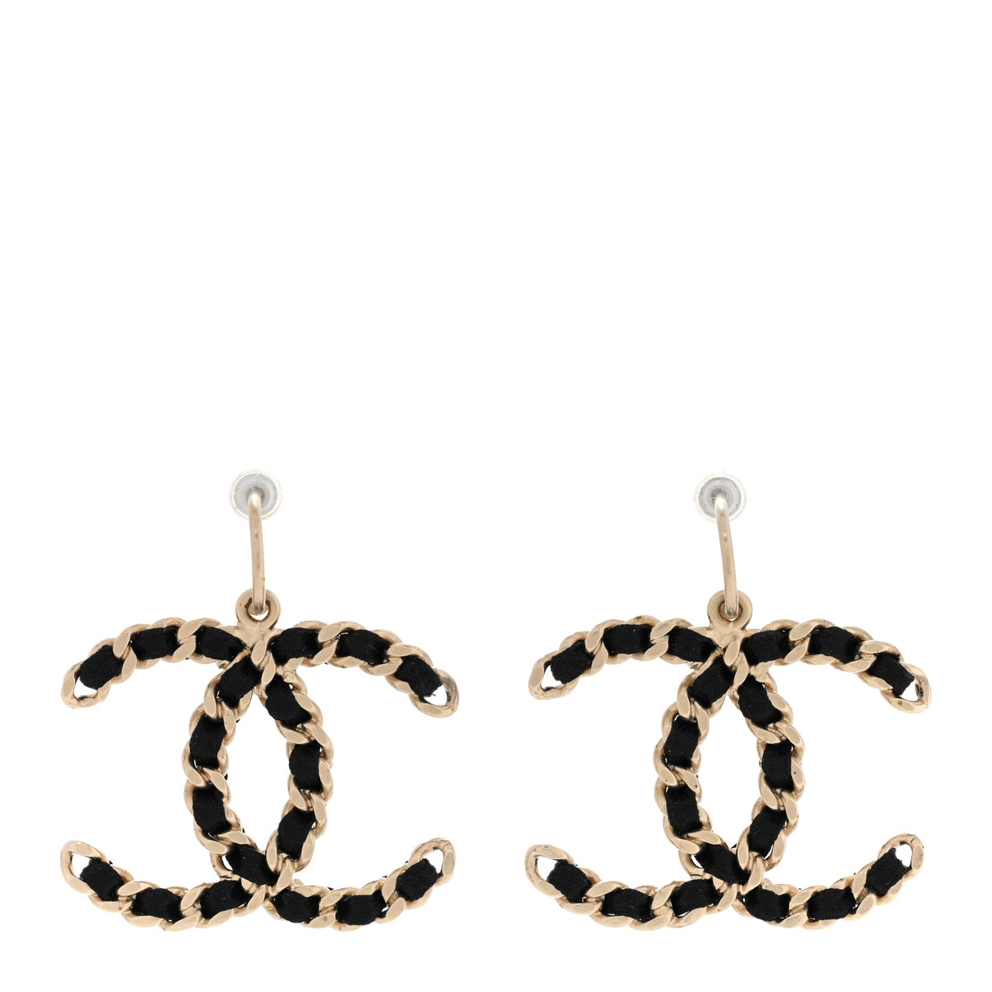 Satin CC Chain Earrings Light Gold Black