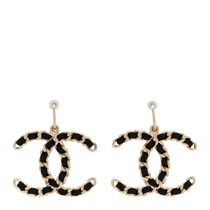Chanel Satin CC Chain Earrings Light Gold Black 1 of 6