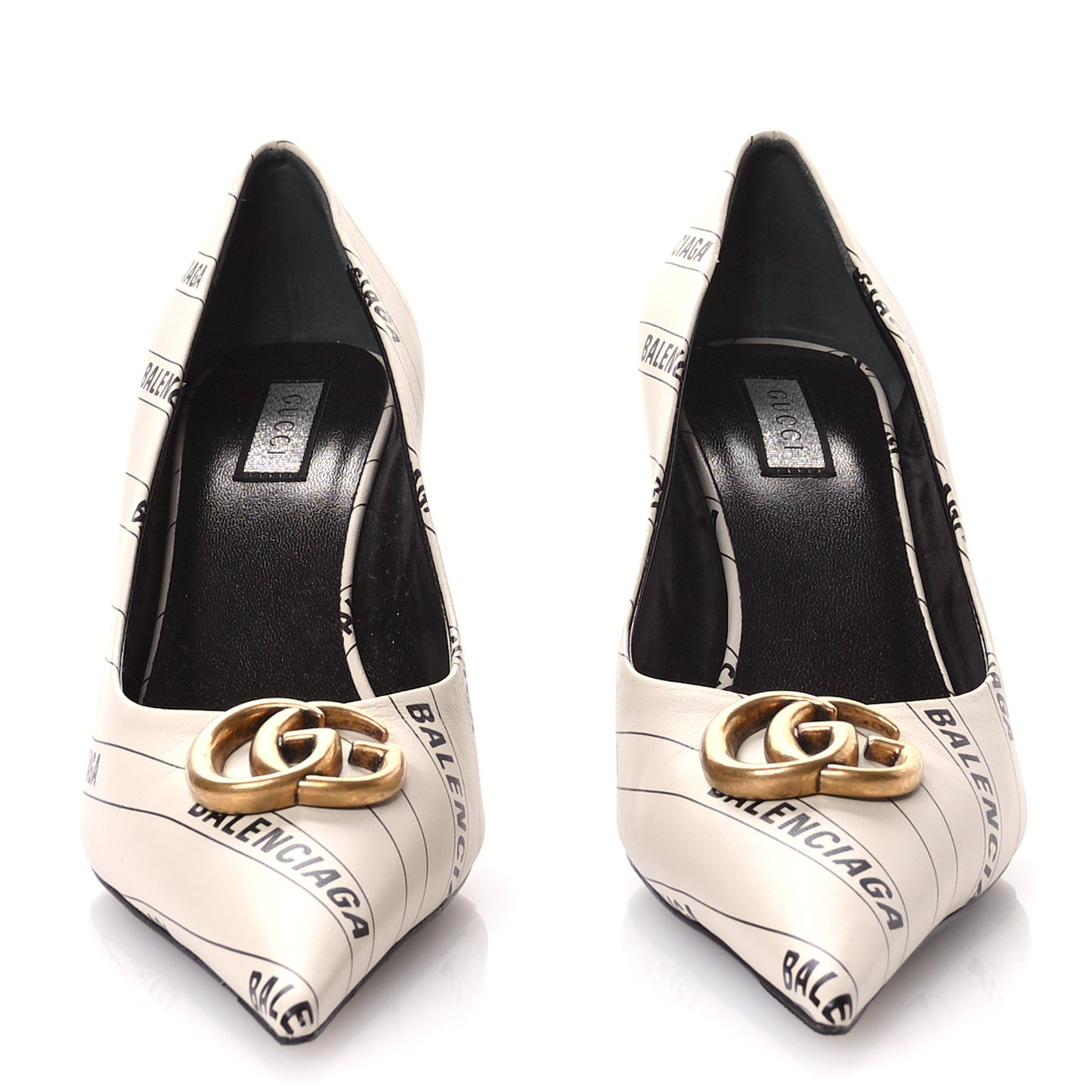 GUCCI X BALENCIAGA Nappa Charlotte Allover Logo Pumps 37 Mystic White Black