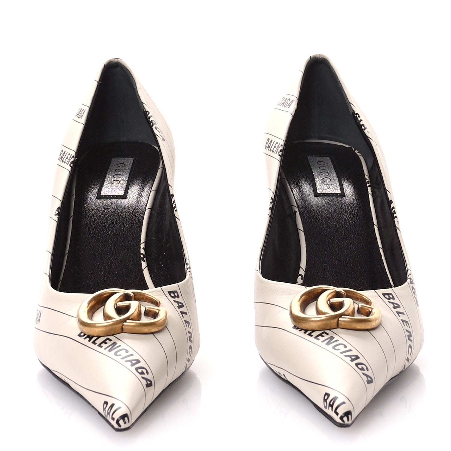 Balenciaga GUCCI X BALENCIAGA Nappa Charlotte Allover Logo Pumps 37 Mystic White Black 3 of 9