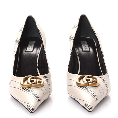 Balenciaga GUCCI X BALENCIAGA Nappa Charlotte Allover Logo Pumps 37 Mystic White Black 3 of 9