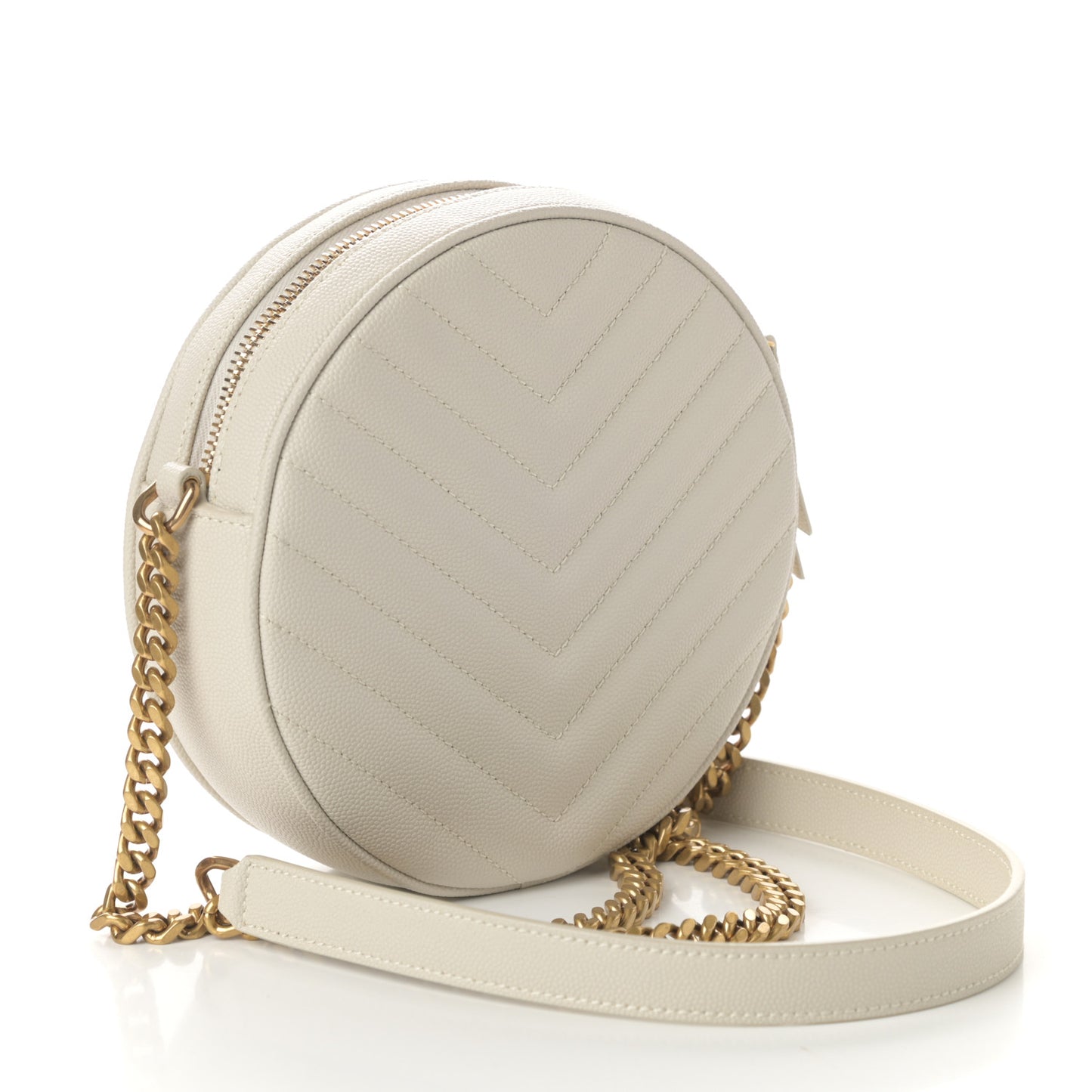 Grain De Poudre Matelasse Chevron Quilted Round Vinyle Camera Bag Blanc Vintage
