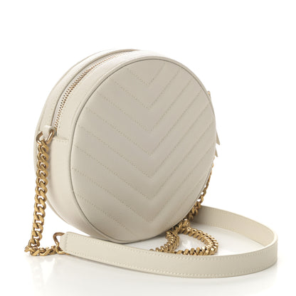 Saint Laurent Grain De Poudre Matelasse Chevron Quilted Round Vinyle Camera Bag Blanc Vintage 3 of 9