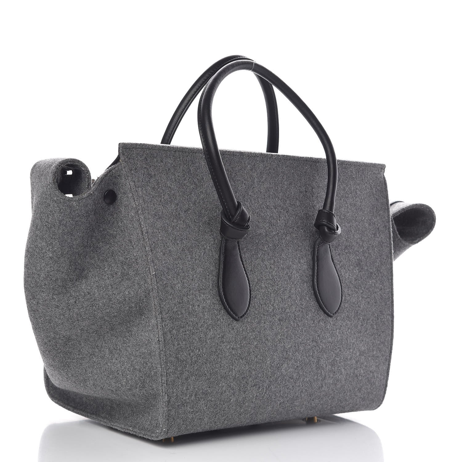 Celine Felt Calfskin Large Tie Knot Tote Grey Black 3 of 10