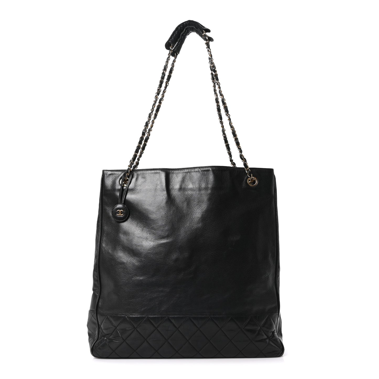 Lambskin Quilted CC Shopping Tote Black