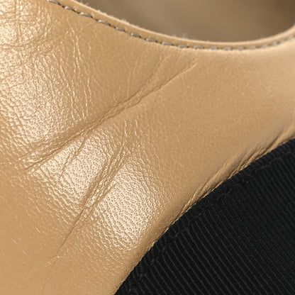 Chanel Goatskin Grosgrain Cap Toe CC Slingback Pumps 38.5 Beige Black 13 of 14