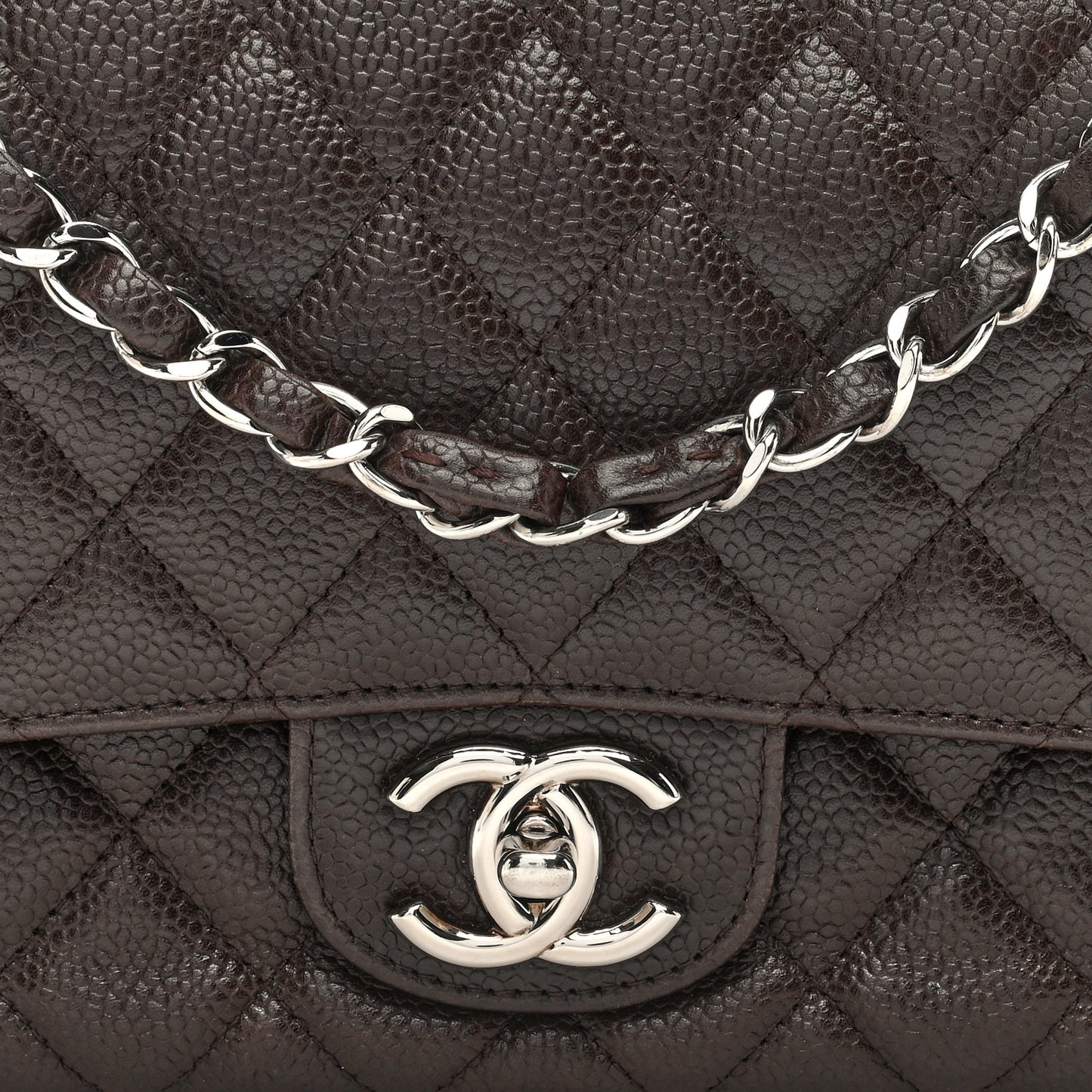 Caviar Quilted Medium Double Flap Brown