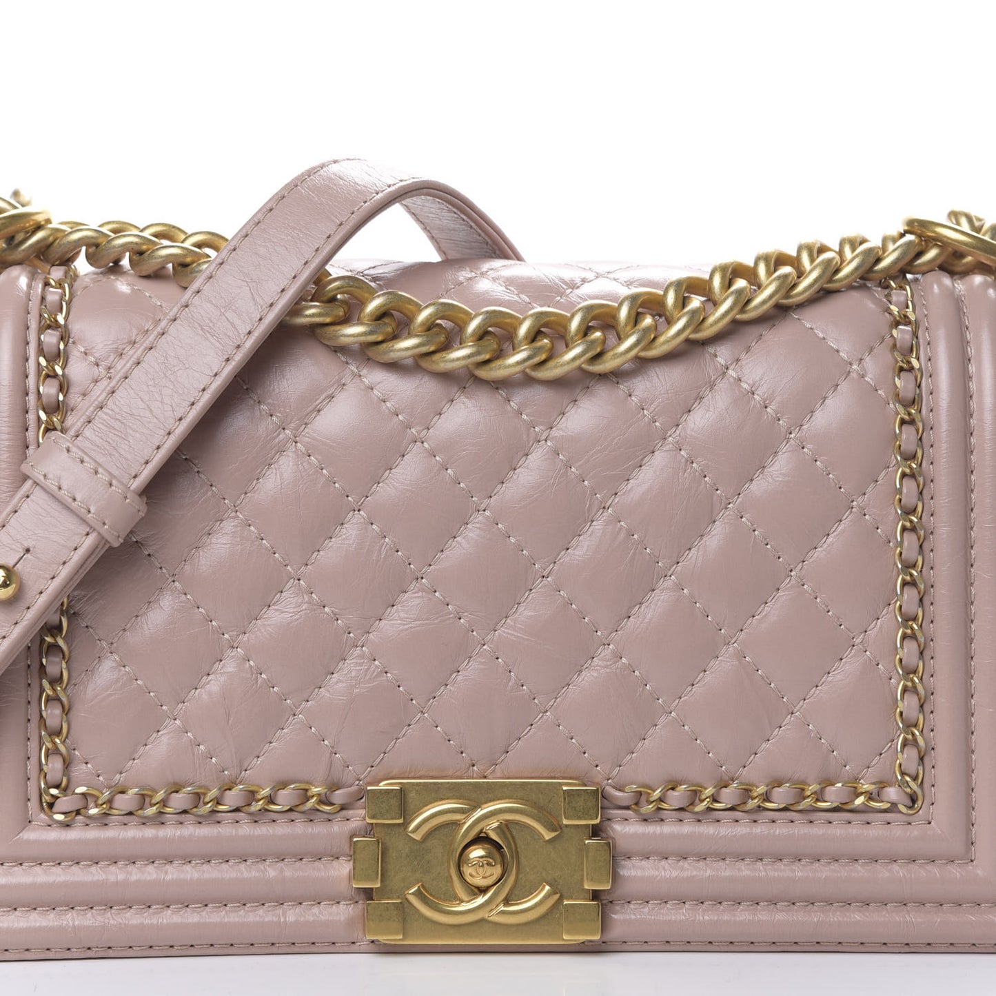 Aged Calfskin Quilted Medium Jacket Boy Flap Pink