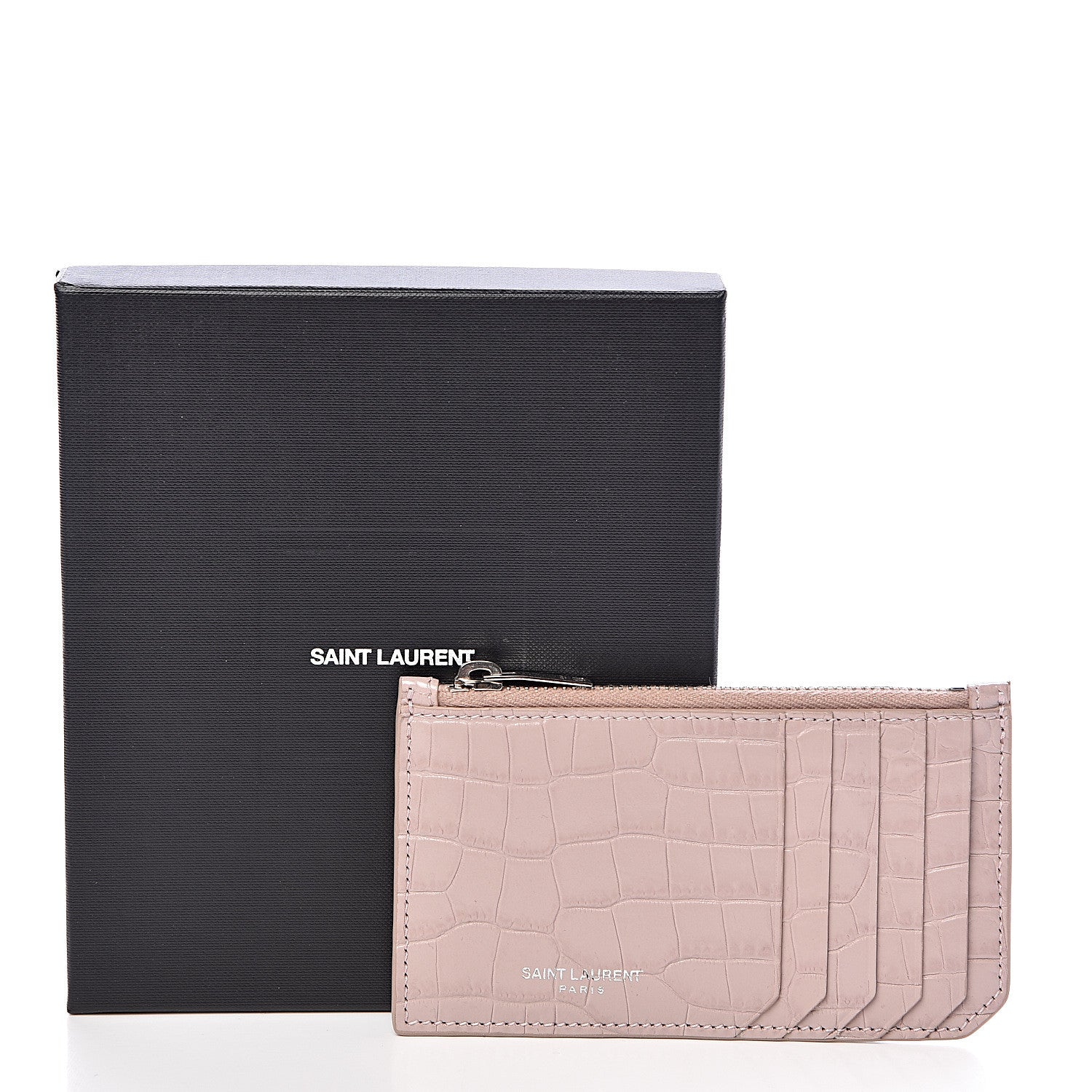 Saint Laurent Crocodile Embossed 5 Fragments Card Case Rose Antic 9 of 9