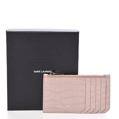 Saint Laurent Crocodile Embossed 5 Fragments Card Case Rose Antic 9 of 9