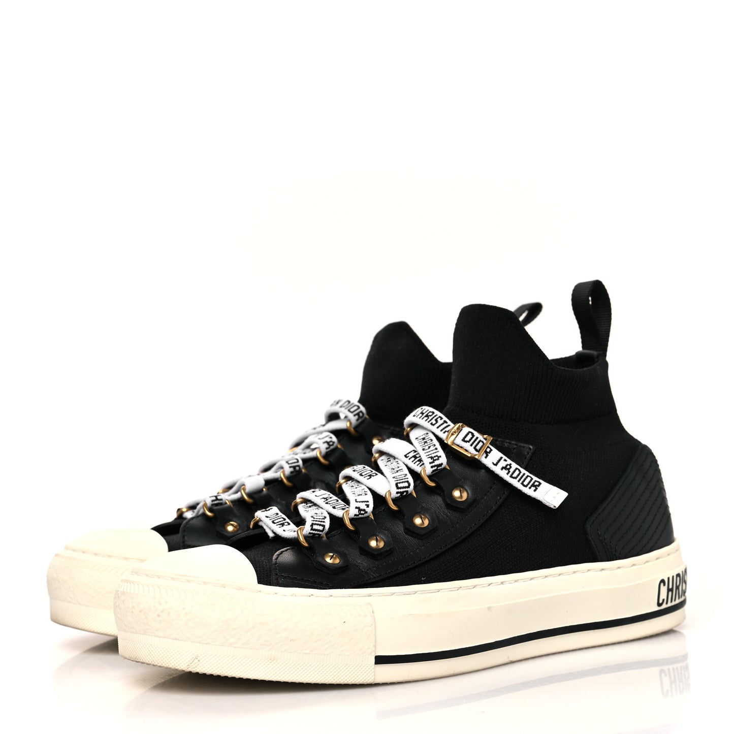 Technical Knit Calfskin Womens Walk'N'Dior High Top Sneakers 35.5 Black