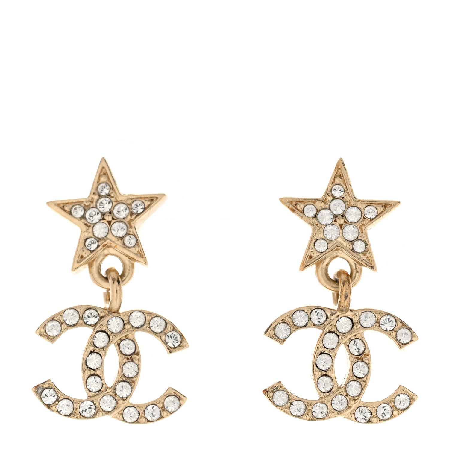 Chanel Crystal CC Star Drop Earrings Gold 1 of 5