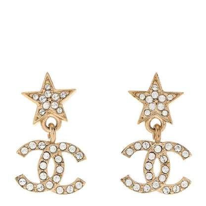 Chanel Crystal CC Star Drop Earrings Gold 1 of 5