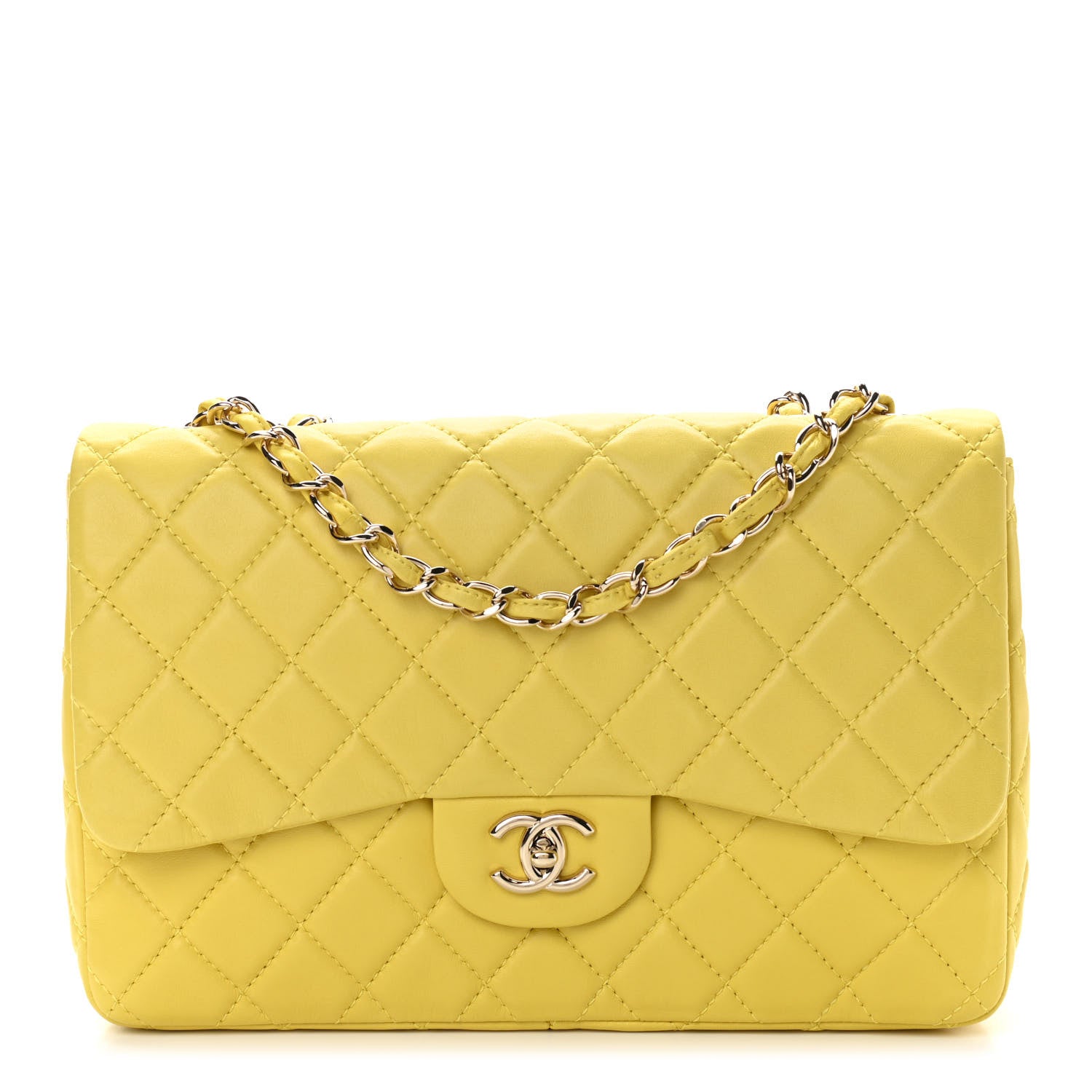 Chanel Lambskin Quilted Jumbo Single Flap Yellow 1 of 9