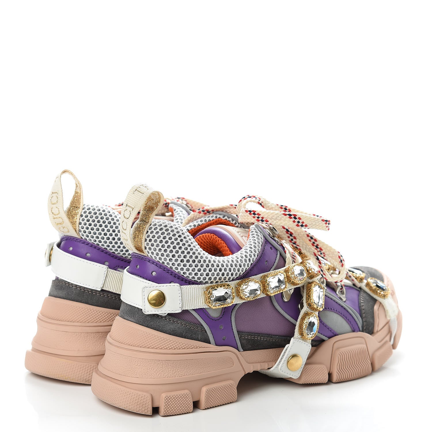 Gucci X SEGA Nylon Calfskin Suede Removable Crystals Womens Flashtrek Sneakers 38.5 New Lavender Loess Shine Purple 4 of 13