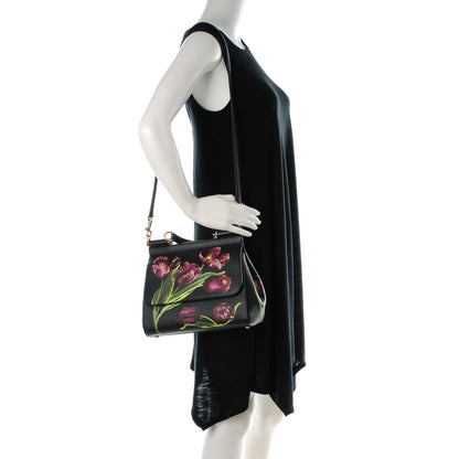 Dolce & Gabbana Dauphine Tulip Print Medium Miss Sicily Satchel Black 2 of 8