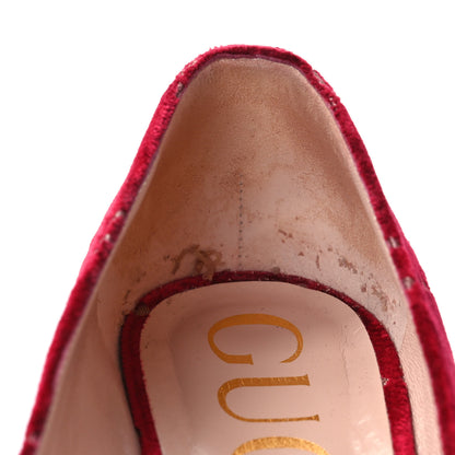Gucci Velvet GG Monogram Sylvie Web Chain Mid Heel Loafers 40 Red Cipria 11 of 11